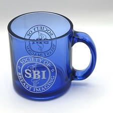 Vintage Society Of Breast Imaging Mug Cobalt Blue Clear Glass SBI Made in USA