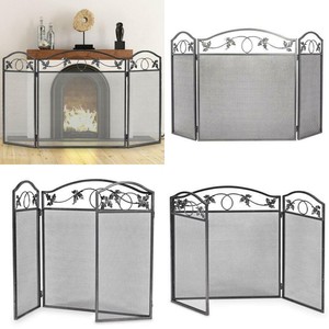 Folding Steel Fireplace Screen Doors 3panel Pewter Wrought Iron