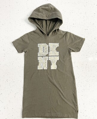 DKNY Sequins Hoodie Junior Girl T-Shirt Dress Olive S (7)