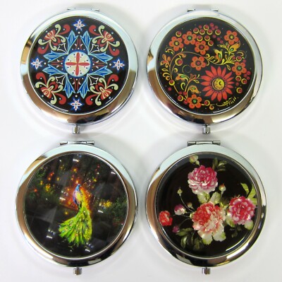 Oriental Design Chinese Style Magnifying Compact Double Vanity Mirror Hand Bag