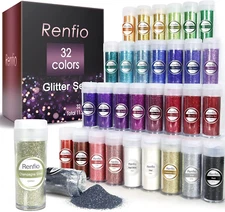 Renfio 32 Colors Glitter Set, 16.93Oz 480G Ultra Fine Glitter Powder PET 1/128"