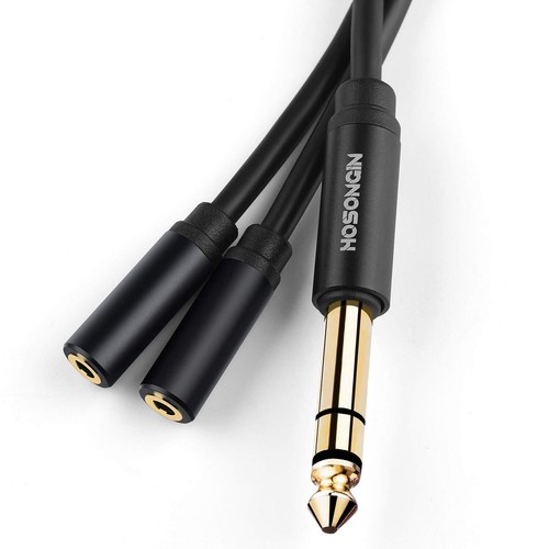 HOSONGIN 1/4 inch TRS to Dual 3.5mm Female Y Cable, 1.5ft, Black Copper Wire ...