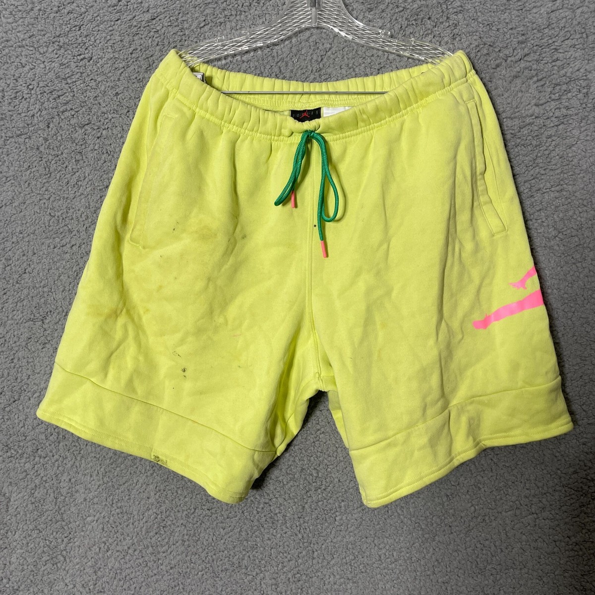 Jordan Jumpman Logo Training Shorts Yellow Lime Fleece Sz XL STAIN
