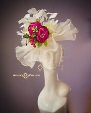 Royal Ascot Fascinator Kentucky Derby Hat Off White Cream Hot Pink Fuchsia Gold