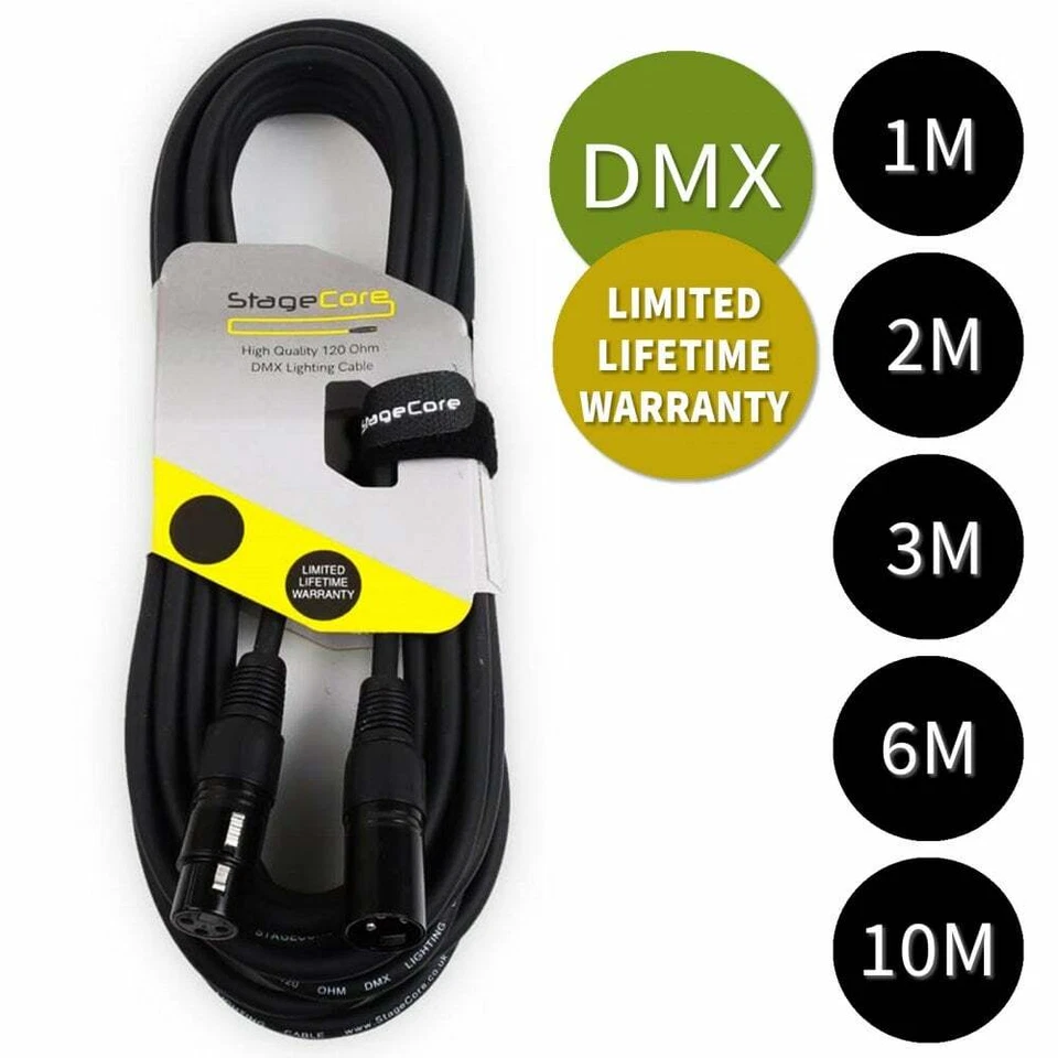 Stagecore XLR Male to Female 120Ω True DMX Lighting Cable 1 2 3 6 & 10m Leads