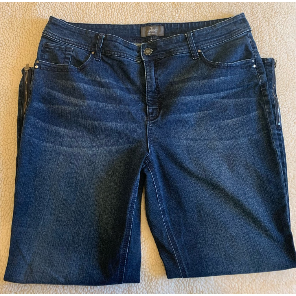 Chicos Womens Straight Leg Jeans Blue Ankle Zip Dark Wash Denim