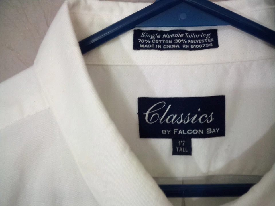 Camisa Falcon Bay Classics XL 17 Abotonada SS Blanca Aguja Única Sastrería Foto 3 de 4