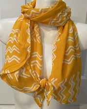 Buster 'N' Bogi Orange Goldenrod White Chevron Rectangular Scarf Rayon 18 x 62