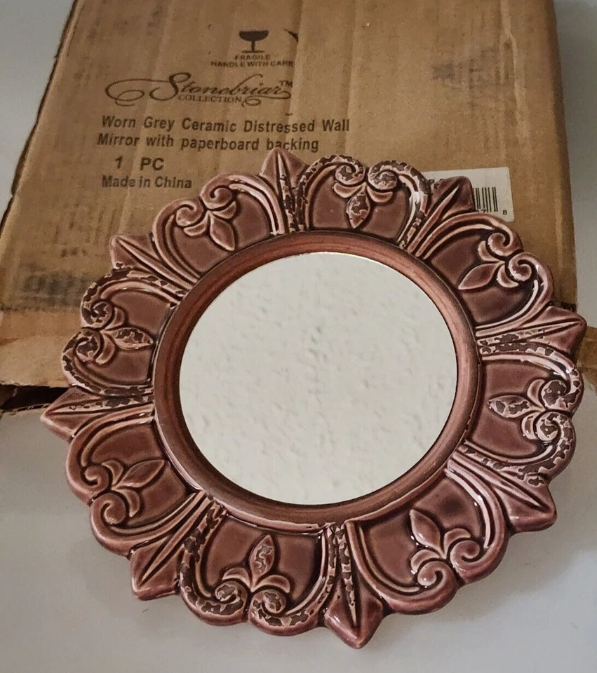 Stonebriar Decorative 9" Brown Copper Round Ceramic Accent Wall Mirror Rustic - Image 2 of 2