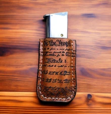 Made in USA -Constitution, Laser Engraved, Leather Magazine Holder Belt Clip