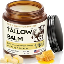 Beef Tallow for Skin, Organic Whipped Tallow and Honey Balm, Grass Fed Beef Tall