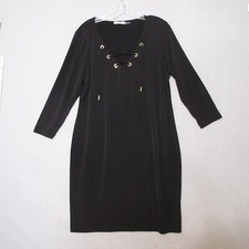 Calvin Klein Dress Women Plus 14 Black Lace Up Neck Shift Pullover Career Office