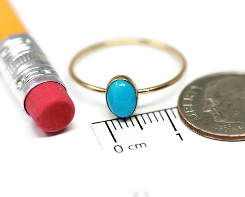 Oval Arizona Turquoise 14K Gold Filled Skinny Ring Sizes 5-8 - Picture 3 of 4