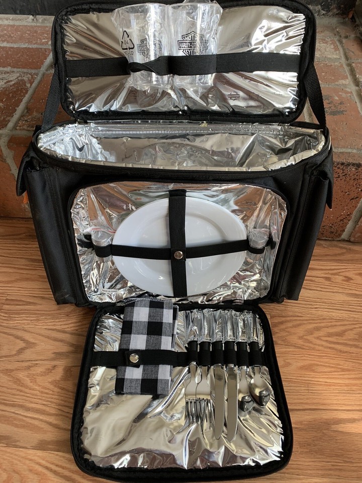 Harley Davidson Picnic Set Black Insulated Picnic Travel Cooler Bag