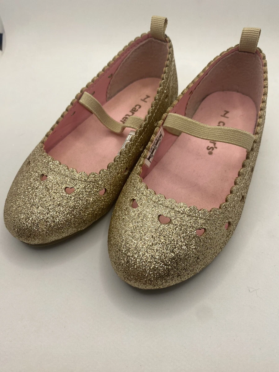 Carter s Toddler Little Kid Girl Shoes Ellaria Gold Sparkle with hearts Size 7