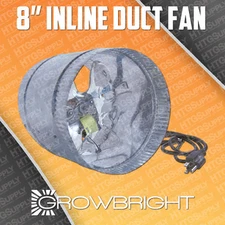 8" DUCT FAN - 500/300 CFM Booster / Blower - Grow Light Inline Cool Air Vent Fan