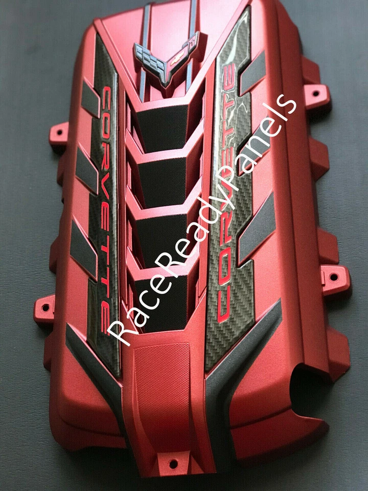 2020 CORVETTE C8 ENGINE COVER  EDGE RED CARBON FLASH CARBON FIBER RAILS - Image 3 of 4