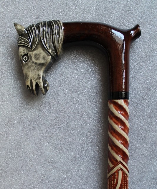 HORSE HEAD Awesome Hand Crafted Carved 36" Wooden WALKING STICK Cane