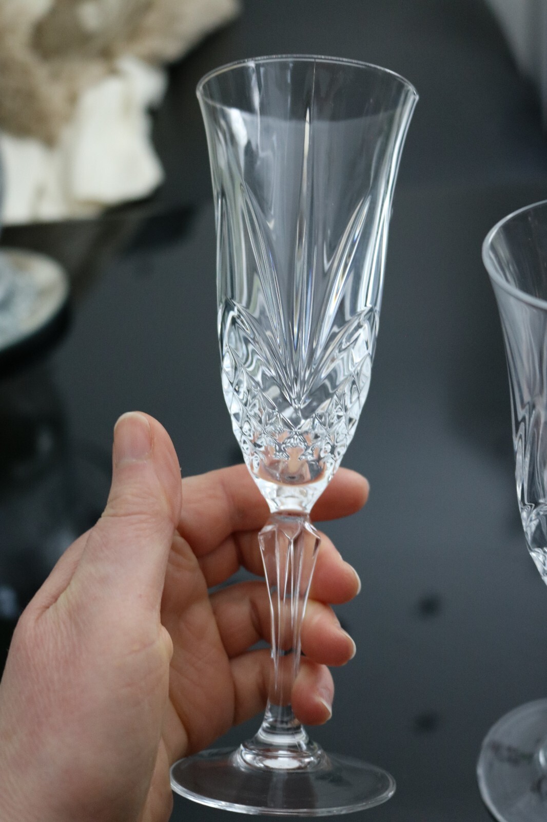 2 x Vintage Crystal de France 'Chantilly' crystal champagne flutes eBay