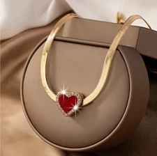 Womens Necklaces Heart Pendant 18K Gold Plated Stainless Steel Chain Jewelry