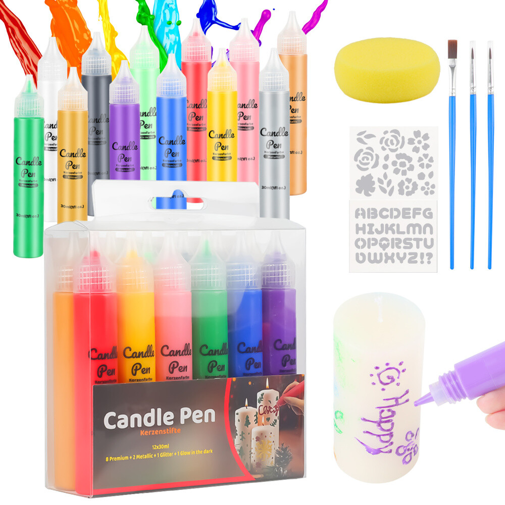 Wachsstifte für Kerzen Wax Pens Stifte zum Kerzen bemalen verzieren 12er Set NEU