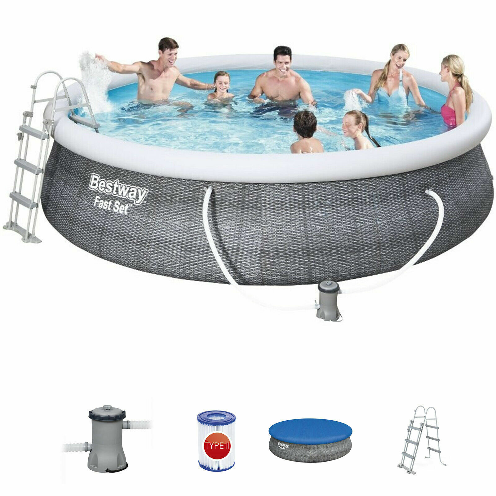 PISCINA FUORITERRA ESTERNA BESTWAY PARADISE 457x107cm POMPA FILTRO SCALA RATTAN