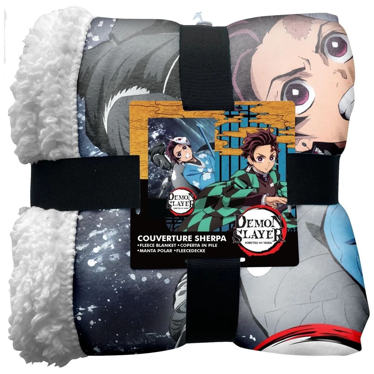 Plaid Demon Slayer Tanjiro bleu en Sherpa pour vos soirées manga