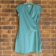 Athleta Wrap Midi Dress Womens Small Petite Blue Green Stretch Ruched Pullover