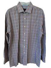 NWOT Men's Tattersall London Long Sleeve Dress Shirt Size 17 34/35 Blue/Brown