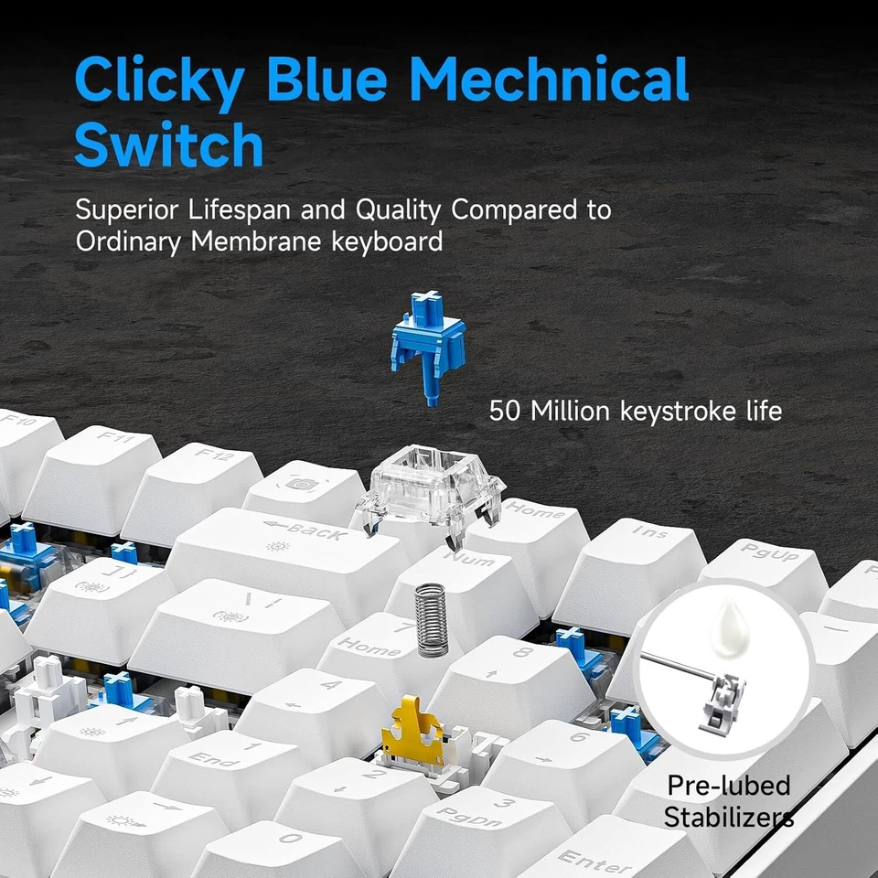 TMKB T98SE Gaming Tastatur, 98 Tasten Mechanische Tastatur mit Blaue Clicky - Bild 4 von 4