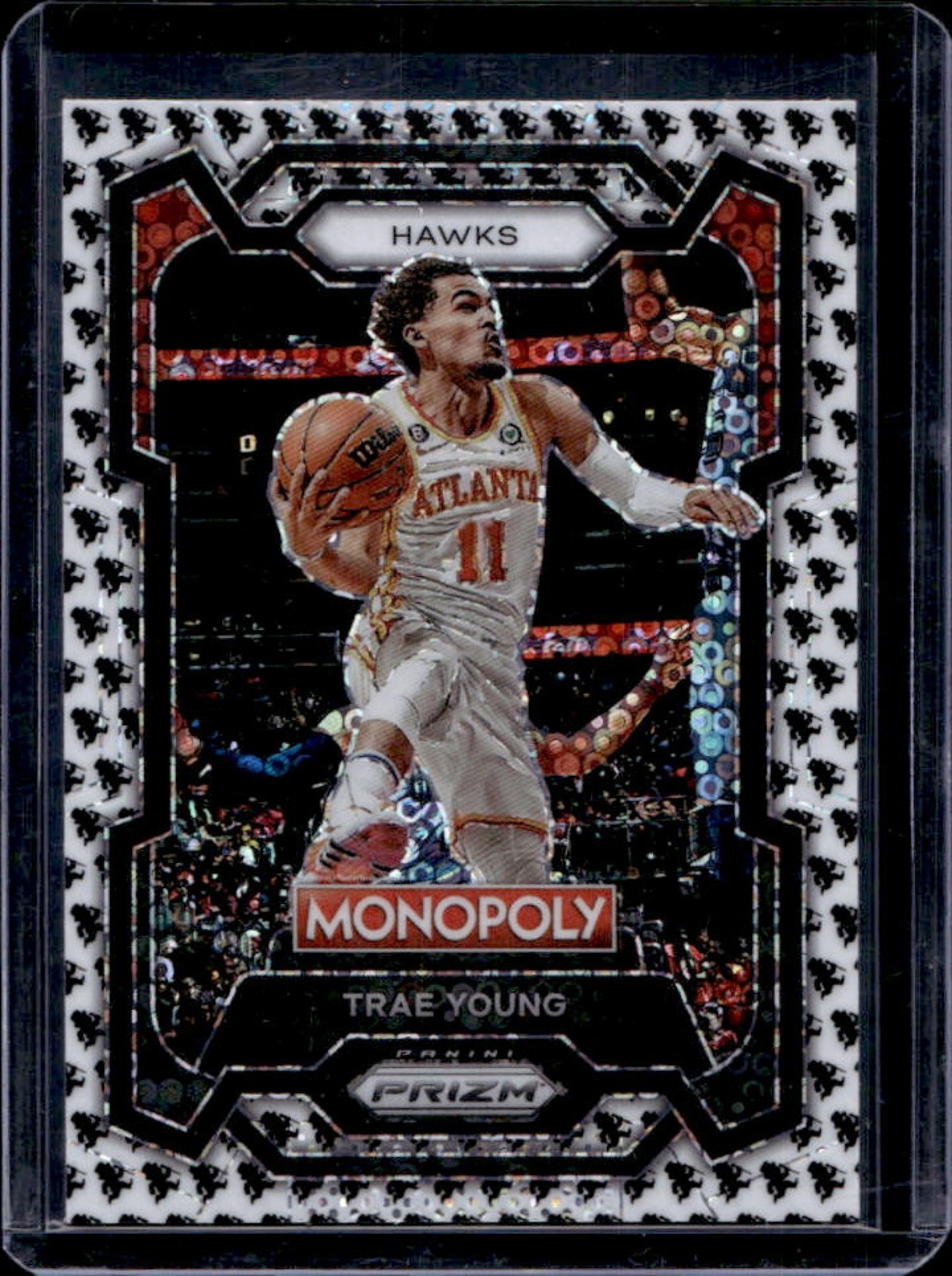 2023-24 Prizm Monopoly Trae Young Man Black & White #4 Hawks