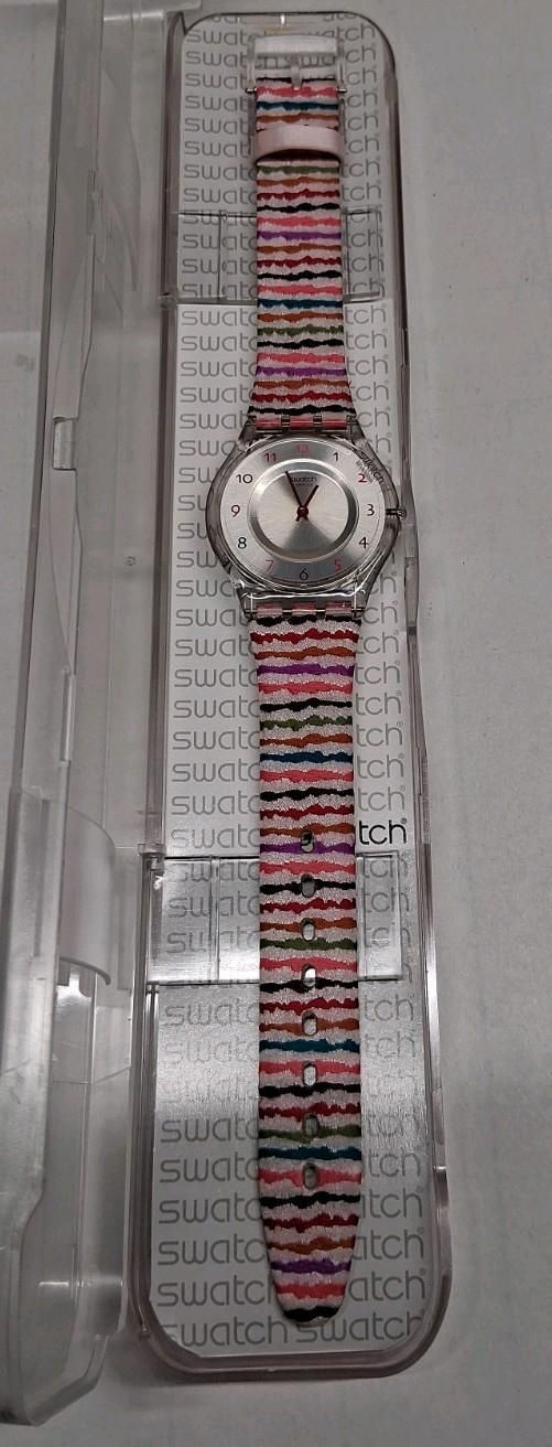 Swatch SFP113 NOS Watch Multicolor Strap Clear Case New in Box Swiss