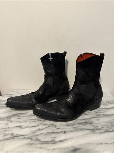 Mark Nason Mens Black Leather Western Rocker Boots Maltese Cross Italy Mens 9.5