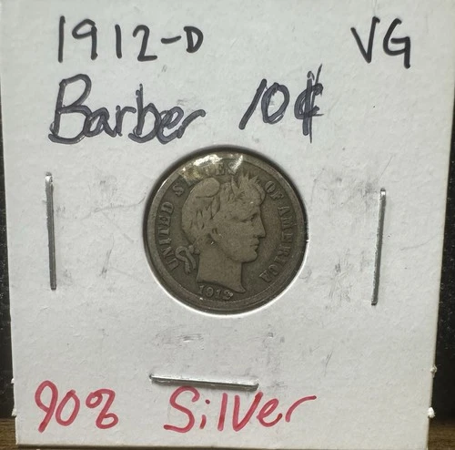 1912 D Denver Silver Barber Dime VG