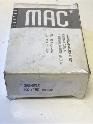 MAC Valves 225B-613JC Solenoid Valve - 3/2 Way - 1/4'' NPT - 24V DC - NEW/ORIGINAL BOX