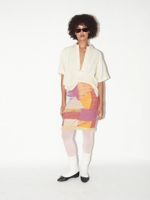 Ermanno Scervino SS13 Sample Patchwork Skirt Silk Nylon Crepe Fur Rare 1-of-1