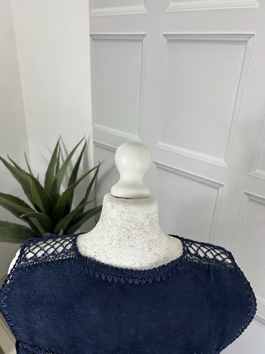 Liz Claiborne Leather Waistcoat Chest Size 36in With Lace Design Trim In Blue - Picture 12 of 17