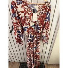 Fashion Space Cream with Red Floral Pattern Dress Size 3XL