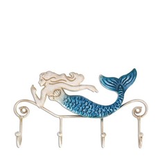 Wall Mounted Key Holder Iron Mermaid Wall Decoration 4 Hooks for Coats Towels...