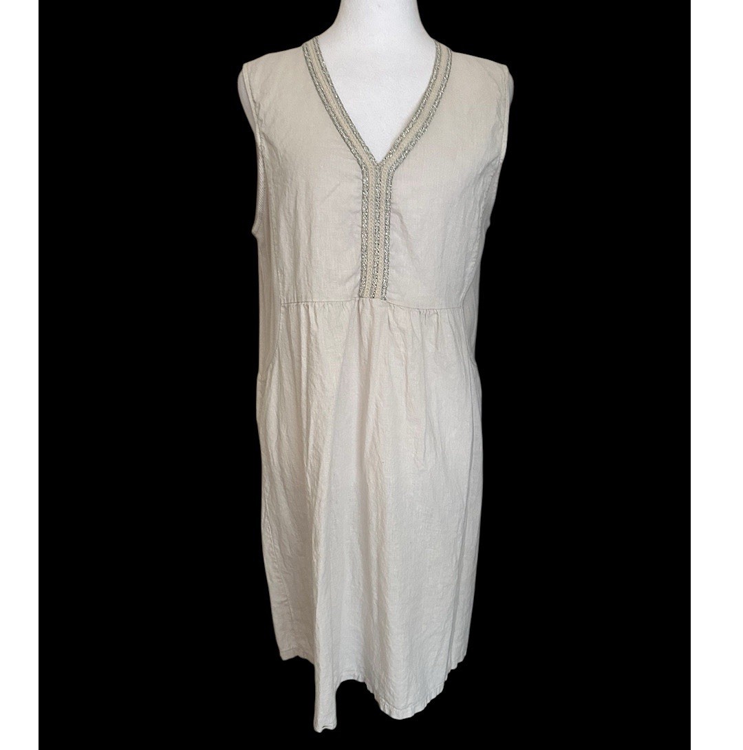 terzo millennio linen dress Terzo Millennio Womens Dress Linen Cotton Blend Silver Braid Beach Resort Large
