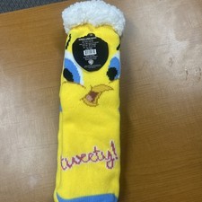 WB Tweety Bird Sherpa Lined Non-Slip Women's Yellow Slipper Socks - One Size
