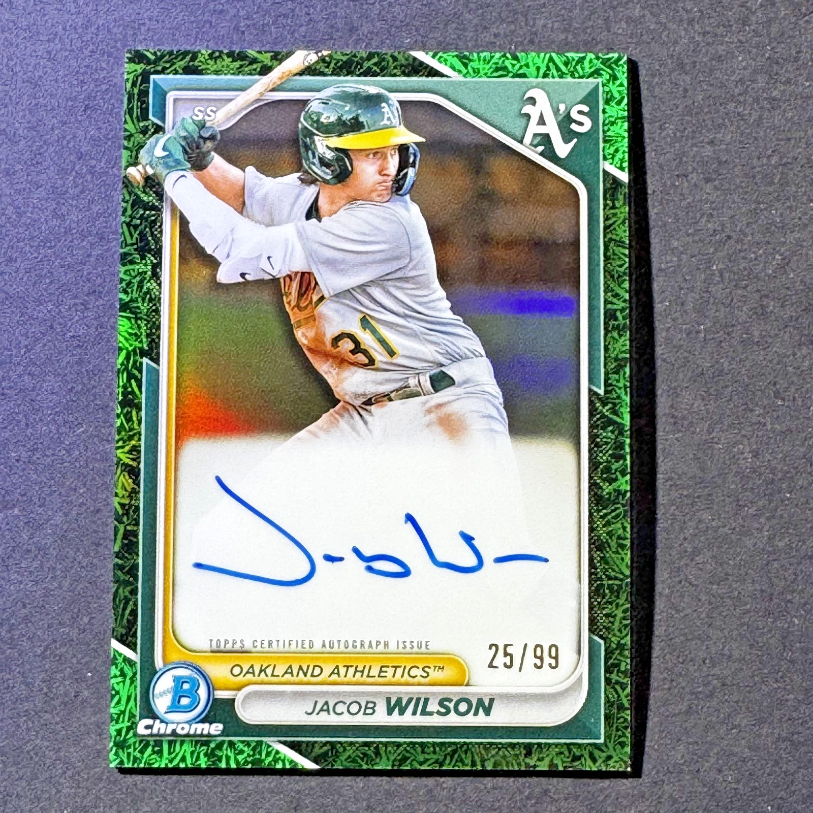 JACOB WILSON Rookie Auto /99 Green Grass Refractor 2024 Bowman Chrome #CPA-JWI