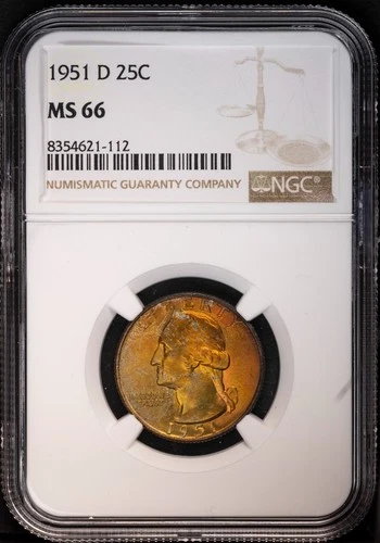 1951-D Washington Quarter 25c NGC MS66 Vibrant Orange Toning