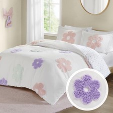 Intelligent Design Kids Full Duvet Cover Set for Girls, Tufted Chenille Flora...