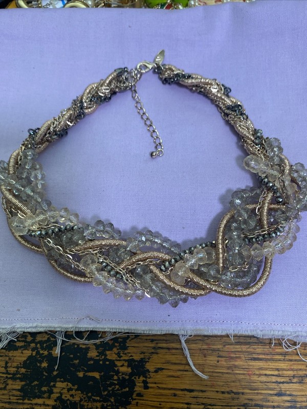 “NY” New York & Company Gold Tone Beaded Necklace