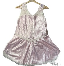 Vintage 80s Christian Dior Lingerie Pink And Blue Satin Lace Nightgown AS IS