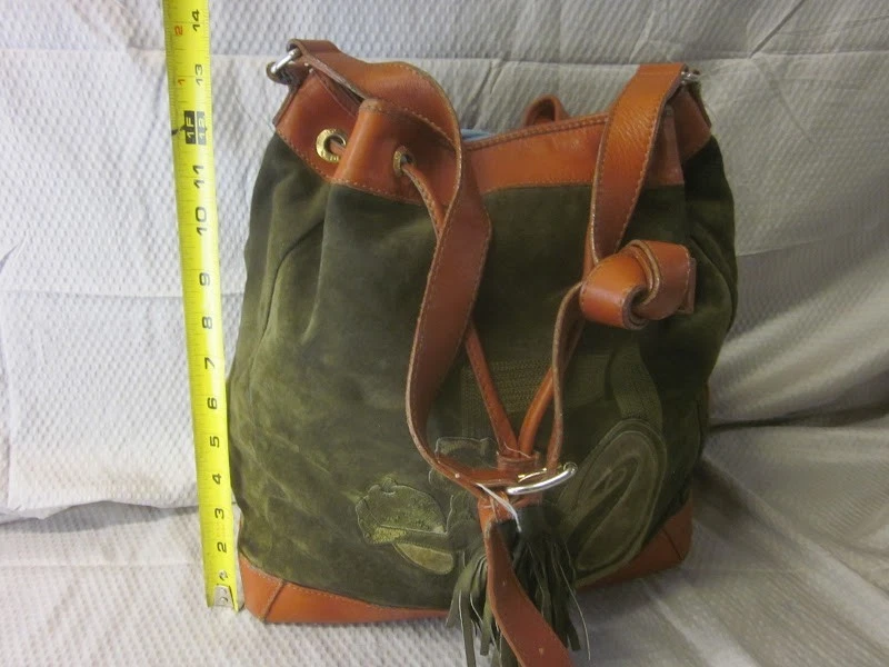 Bolsa balde vintage FENDI camurça e couro com motivo esquilo e cordão borla - Imagem 3 de 4