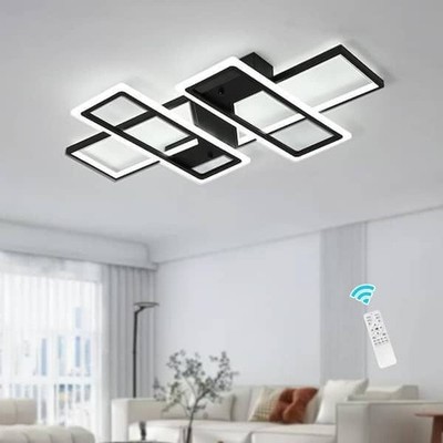 Genoci 35.4 in. Modern Black Rectangle LED Flush Mount Light with Remote
