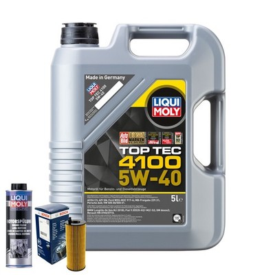 Motoröl 5W40 LIQUI MOLY Top Tec 4100 5L+BOSCH Ölfilter +Spülung