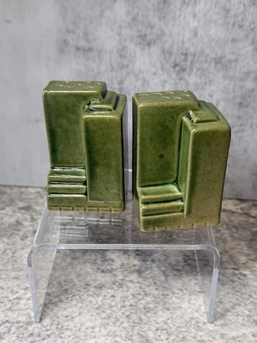 Frankoma 1st Of Tulsa Salt Pepper Shaker Set - Celadon - ADA Clay